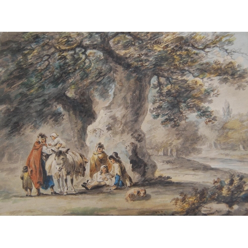 208 - ATTRIBUTED TO GEORGE MORLAND (1763 - 1804)Traveller's RestWatercolour, inscribed verso, 16cm x 21.5c... 