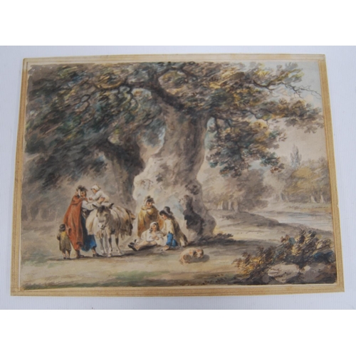 208 - ATTRIBUTED TO GEORGE MORLAND (1763 - 1804)Traveller's RestWatercolour, inscribed verso, 16cm x 21.5c... 