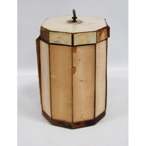 209 - George III decagonal ivory tea caddy with applied cartouche and mother of pearl swags, including a B... 