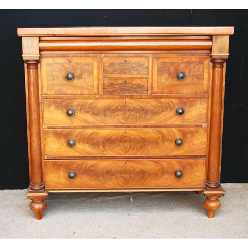 361 - Victorian mahogany Scotch chest, the rectangular top over cylindrical frieze drawer over crossbanded... 