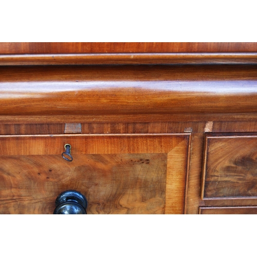 361 - Victorian mahogany Scotch chest, the rectangular top over cylindrical frieze drawer over crossbanded... 