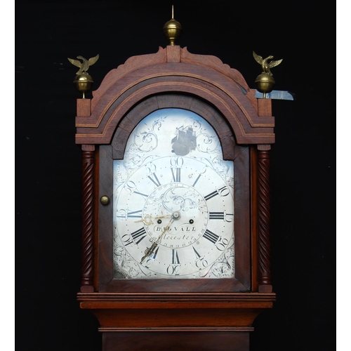 363 - Regency mahogany and inlaid longcase clock by Bagnall, Gloucester, the arched hood mounted by finial... 