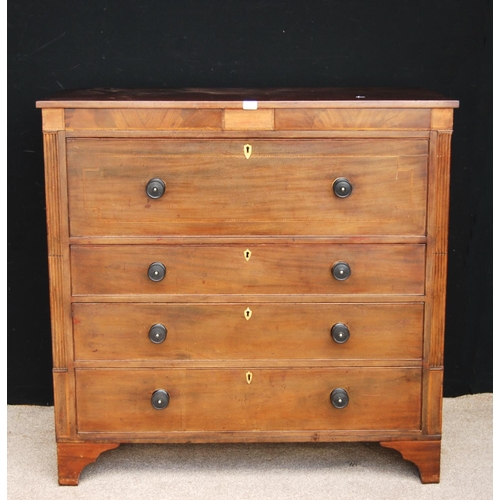 371 - 19th century mahogany secretaire chest, the rectangular top over concealed frieze drawer, deep drawe... 