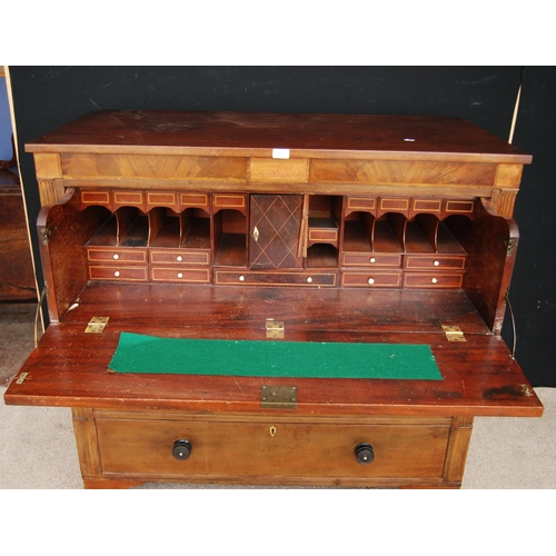 371 - 19th century mahogany secretaire chest, the rectangular top over concealed frieze drawer, deep drawe... 