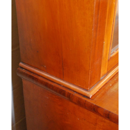 384 - Victorian mahogany bookcase cabinet, the projected cornice over glazed doors enclosing shelves, flan... 