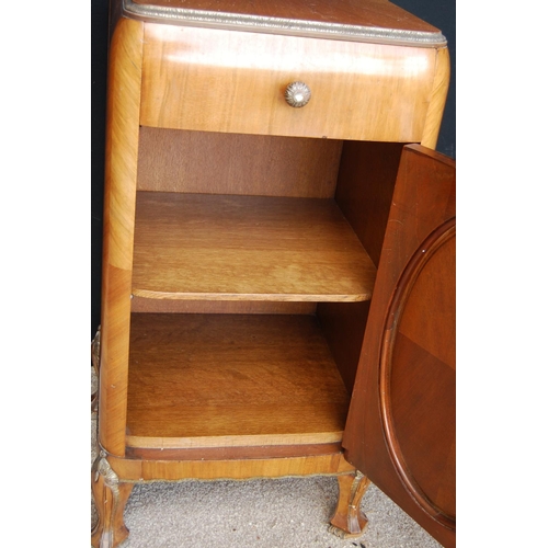 385 - Art Nouveau walnut bedroom suite comprising of a three-door wardrobe, pair of single beds, dressing ... 