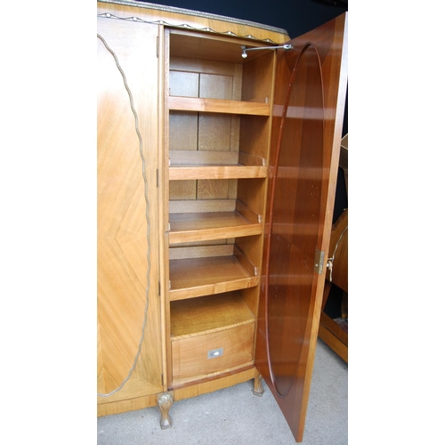 385 - Art Nouveau walnut bedroom suite comprising of a three-door wardrobe, pair of single beds, dressing ... 