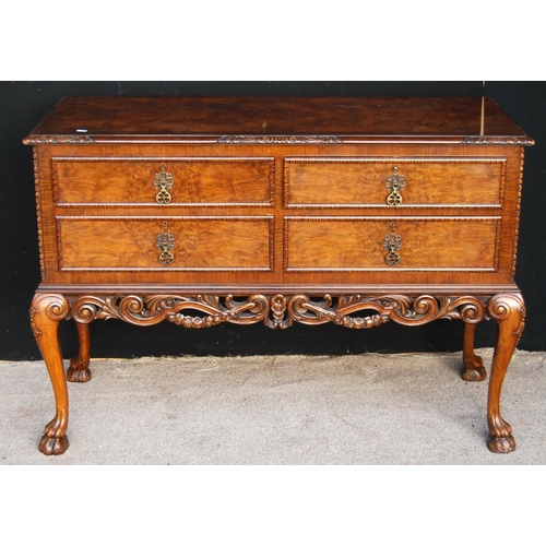 408 - Fine burr walnut dining suite comprising of a Queen Anne style dining table including additional lea... 