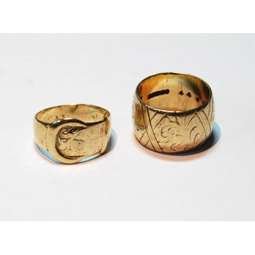 8 - Two 9ct gold band rings, 11g.