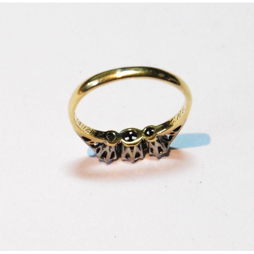 45 - Diamond three-stone ring '18ct Plat' illusion-set, size Q½, 3g.