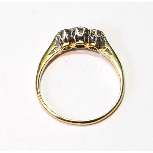 46 - Diamond three-stone ring '18ct Plat', size Q½.