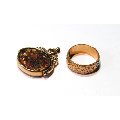 49 - 9ct gold band ring, size T, and a similar swivel seal, both 1918, 13g gross.  (2)