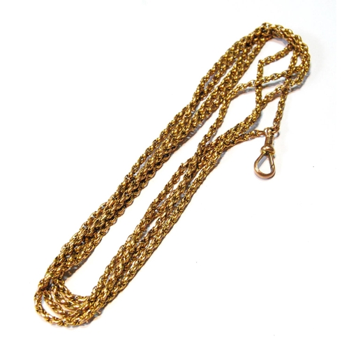 52 - Edwardian gold long chain of knotted belcher pattern '9ct', 26g.