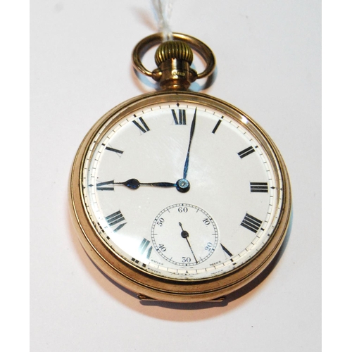 55 - Zenith keyless lever watch, no. 3015071, in 9ct gold open face case, inscribed and dated 1931, 48mm.