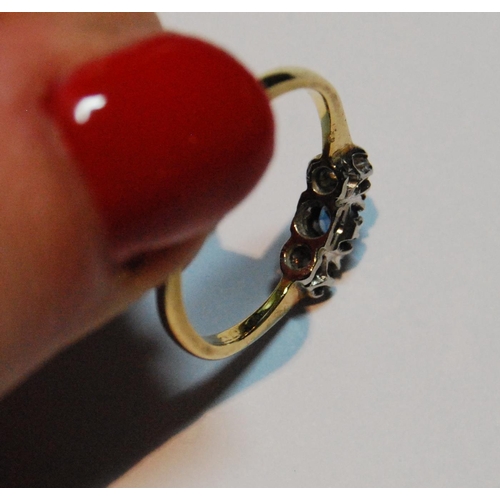60 - Diamond and sapphire three-stone ring '18ct Plat', size M½, 2g.