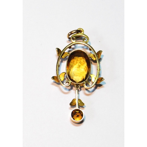 80 - Citrine and pearl openwork pendant in gold.