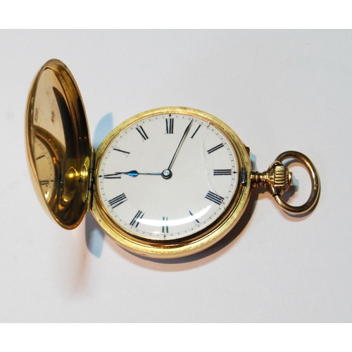 89 - Swiss keyless lever watch, for Stewart, Glasgow, in gold hunter case, Swiss ‘18c’ marks, monogrammed... 