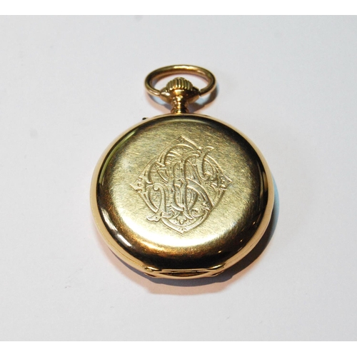 89 - Swiss keyless lever watch, for Stewart, Glasgow, in gold hunter case, Swiss ‘18c’ marks, monogrammed... 