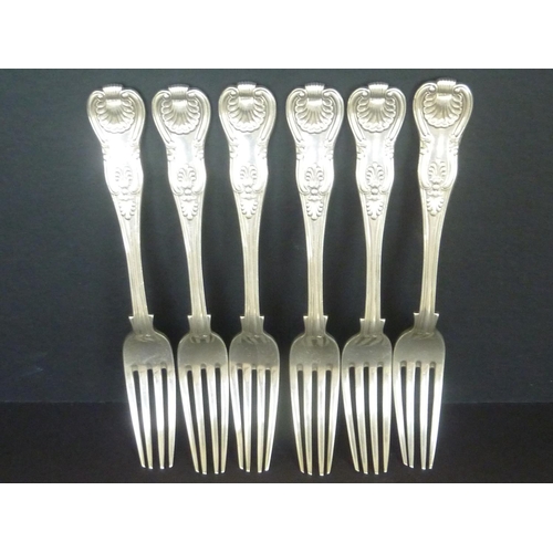 9 - Set of six silver table forks, Kings pattern, crested, by Peter Weeks, Dublin 1838. 21oz.