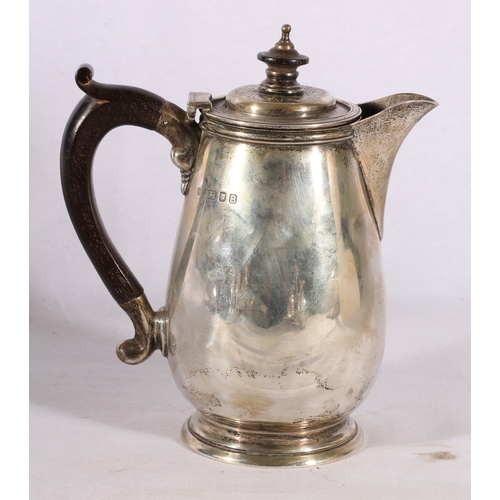 69 - Silver hot water jug with engraved cover of bulbous form Maker Edward Barnard & Sons. London 193... 