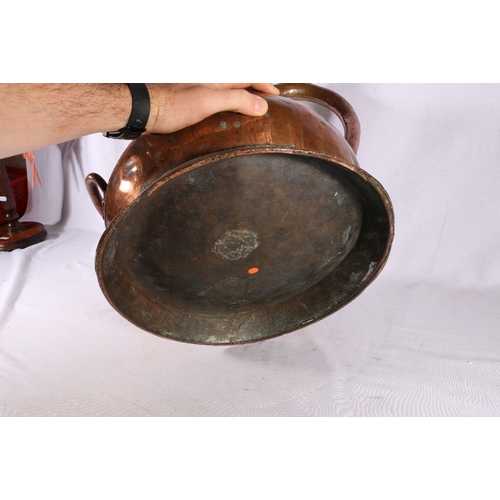 309 - Antique copper four gallon harvest jug measure, duty marks for 1907 with ER cyhper, 41cm tall