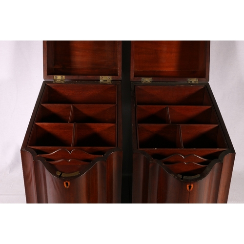 310 - Pair of mahogany and inlaid knife boxes converted to stationary boxes, the slop top with marquetry s... 