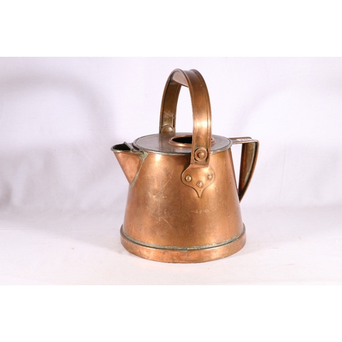 316 - 19th century copper watering can with swing handle and Art Nouveau style tulip brackets, 38cm tall