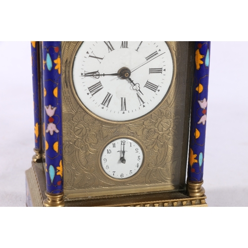 326 - French repeater carriage clock with cloisonne decoration to the columns and the borders, the enamel ... 