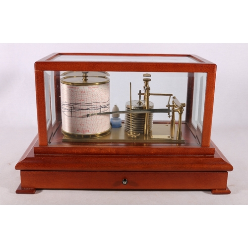 334 - Contemporary brass barograph in wooden case, 37cm x 23cm 