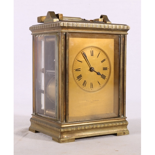 335 - Aird and Thomson of Paris brass repeater carriage clock, 13cm tall