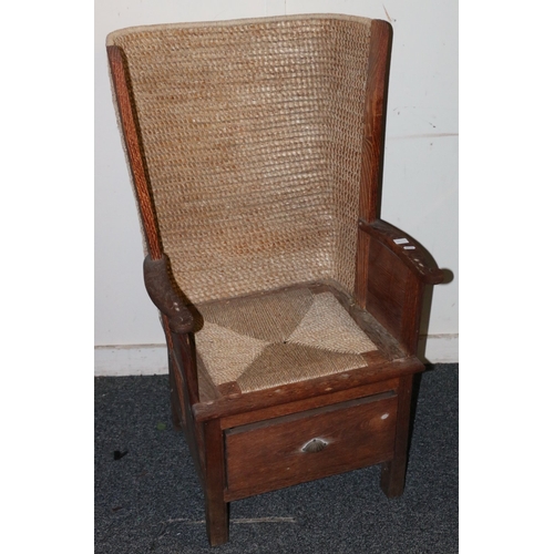 354 - Oak framed Orkney chair with base drawer, 105cm