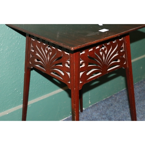 356 - Arts and Crafts mahogany table with pierced skirt in the manner of Arthur Heygate Mackmurdo (1851-19... 