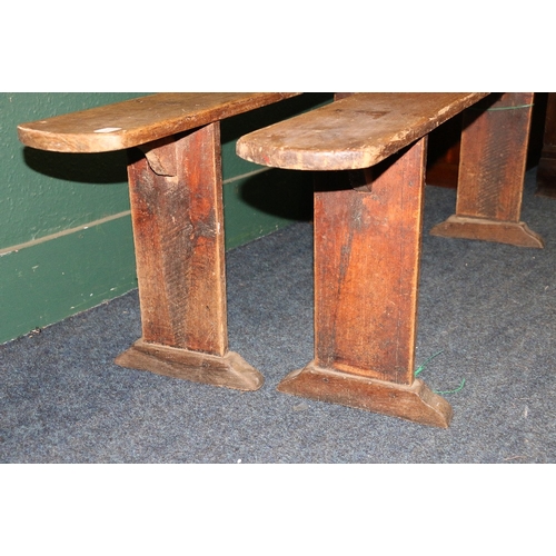 363 - Pair of rustic oak benches with trestle ends, 147cm long