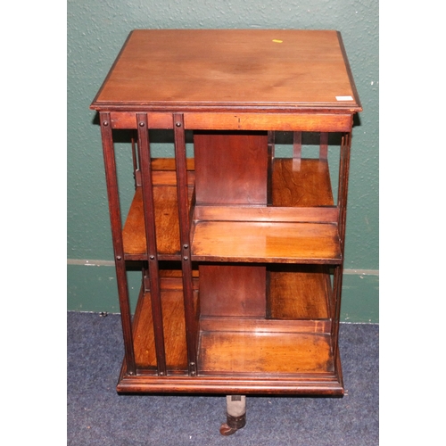 383 - 19th century square mahogany revolving bookcase, 90cm tall