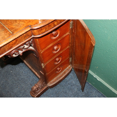 385 - Victorian burr walnut and marquetry inlaid Davenport desk, with hinged top stationary compartment, p... 