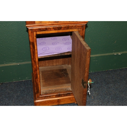 386 - 19th century square section walnut put cupboard with marble top, single frieze drawer above panel cu... 