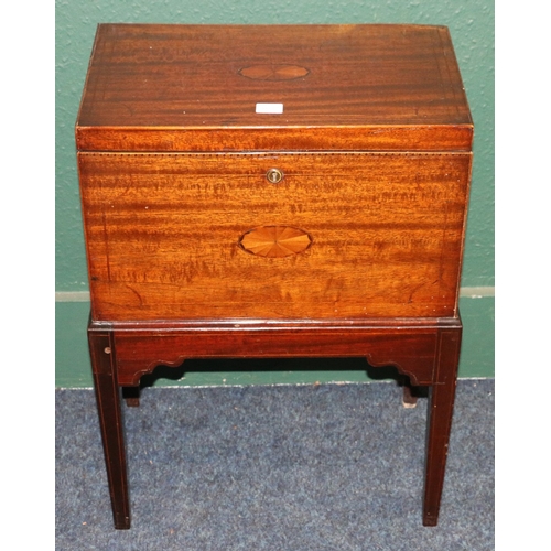 391 - 19th century mahogany and inlaid wine cooler raised on square tapering supports, 46cm long 27cm deep... 