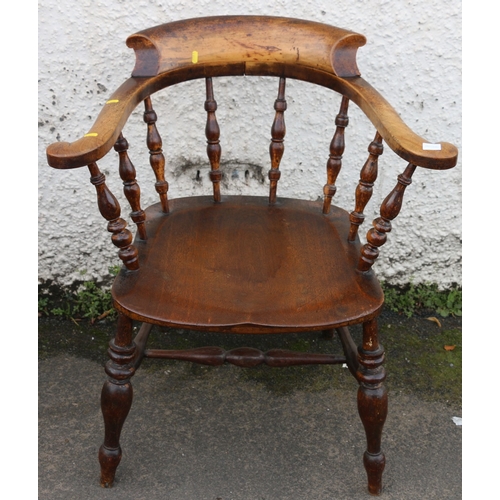 399 - Antique smoker's bow chair with typical yoke back, turned spindle back raised on turned supports&nbs... 