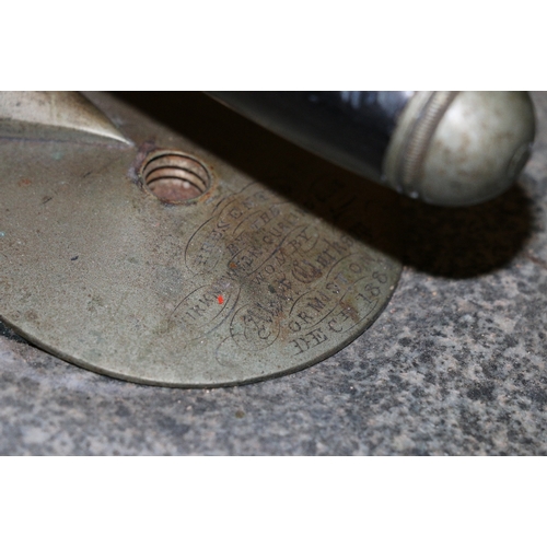 337A - Pair of Scottish granite curling stones, presentation inscription to handle, 28cm diameter.