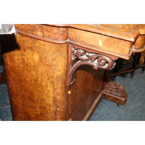 385 - Victorian burr walnut and marquetry inlaid Davenport desk, with hinged top stationary compartment, p... 