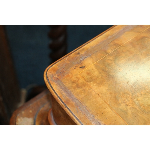 385 - Victorian burr walnut and marquetry inlaid Davenport desk, with hinged top stationary compartment, p... 