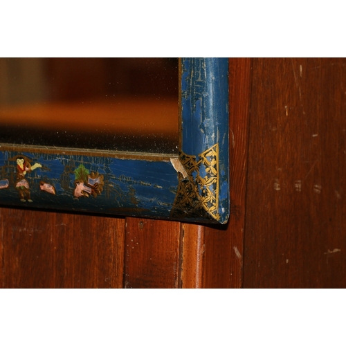 380 - Chinoiserie lacquered trumeau wall mirror decorated with Chinese figures and temple, 65cm x 30cm&nbs... 