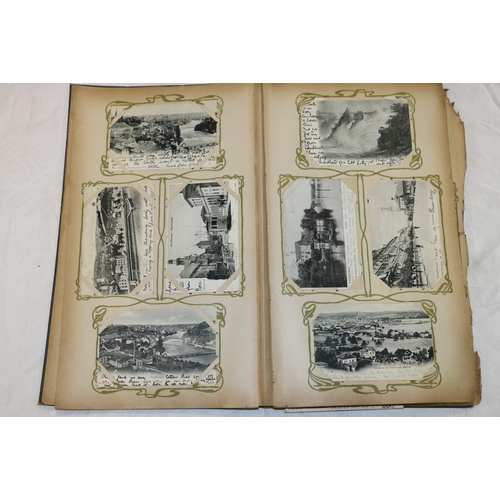 230 - An early 20th century postcard album containing over 300 cards of mixed interest including European ... 