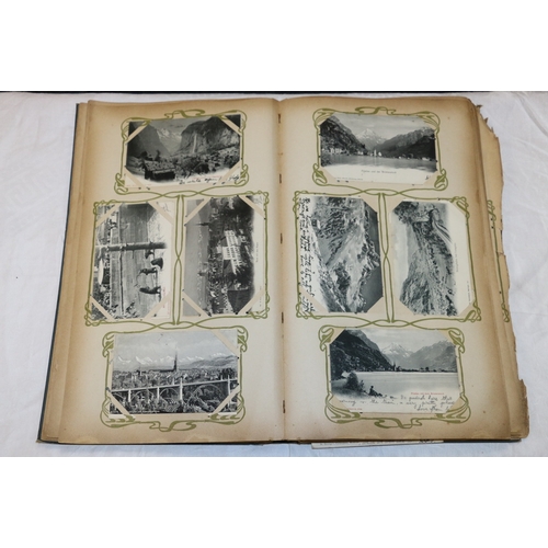 230 - An early 20th century postcard album containing over 300 cards of mixed interest including European ... 