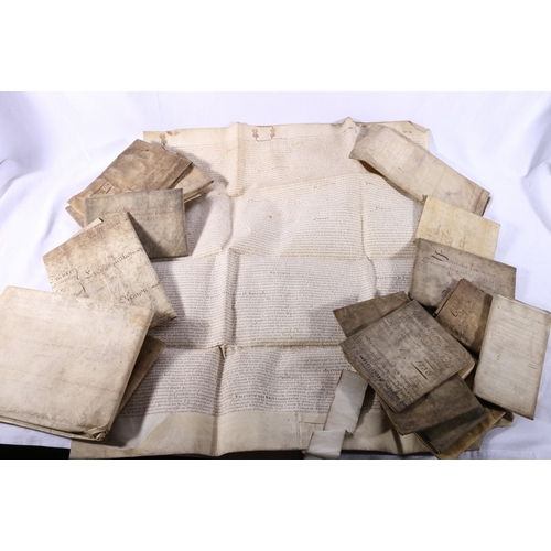 239 - 17th and 18th century legal documents on vellum, the earliest dated 1642, indenture tripartite, Inst... 