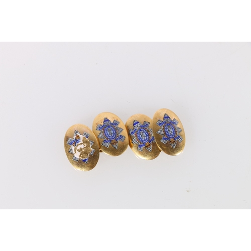 363 - Pair of 18ct gold and enamel cufflinks with Black Watch insignia, 8.7g gross, damage to the enamel&n... 