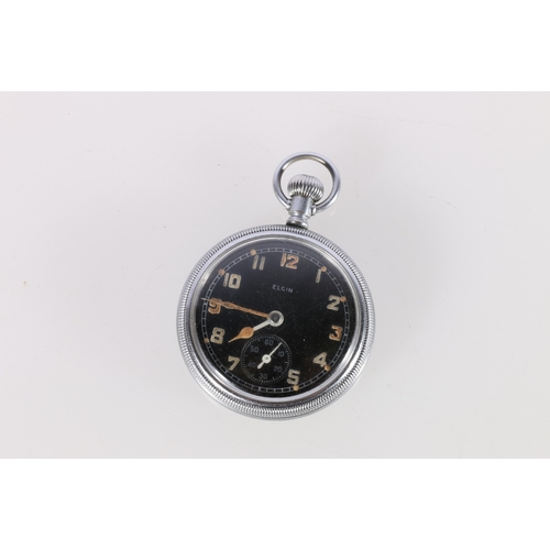 368 - Military style Elgin open faced keyless pocketwatch, the reverse incised 