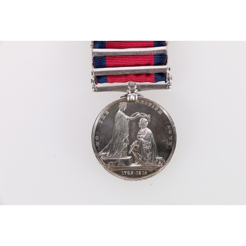 395 - Victorian Military General Service medal with five clasps including Toulouse, Orthes, Nive, Nivelle ... 