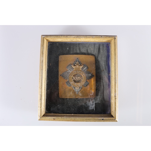 402 - English brass shoulder belt plate of 29th (Worcestershire) Regiment of Foot, 9cm x 8cm, framed