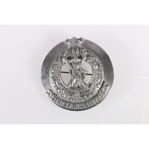 415 - Scottish white metal plaid brooch of the Royal Scots with Queen's crown over thistle wreath with St ... 